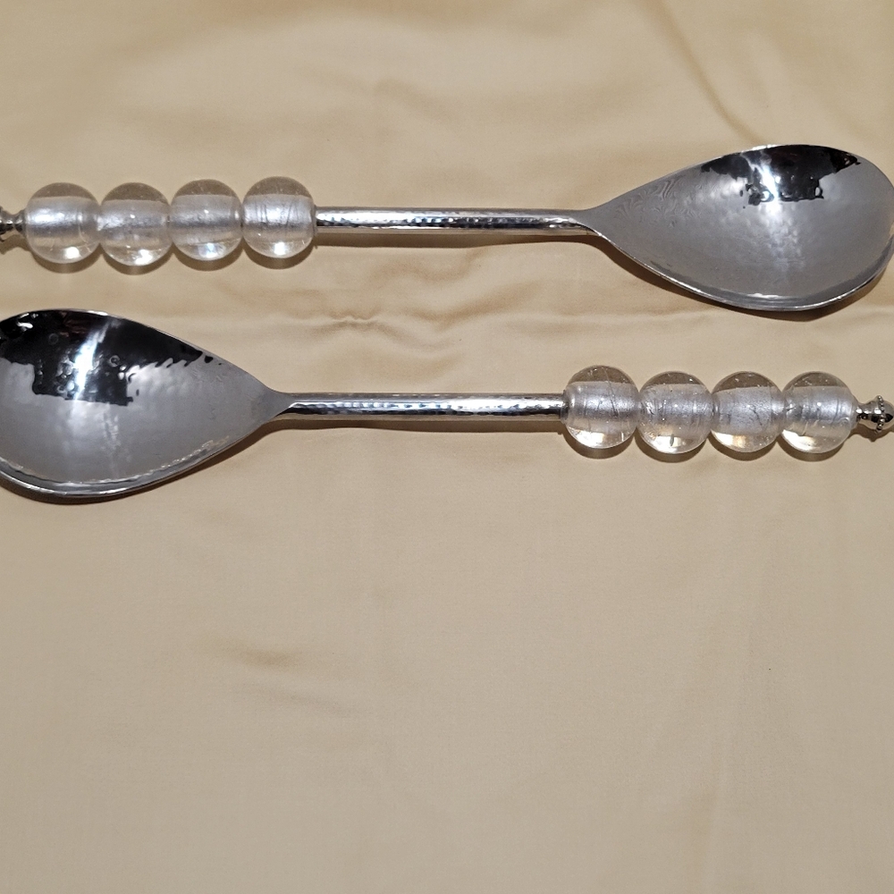Large hammered serving spoons utensils Pearlized Acrylic ball handles Nice